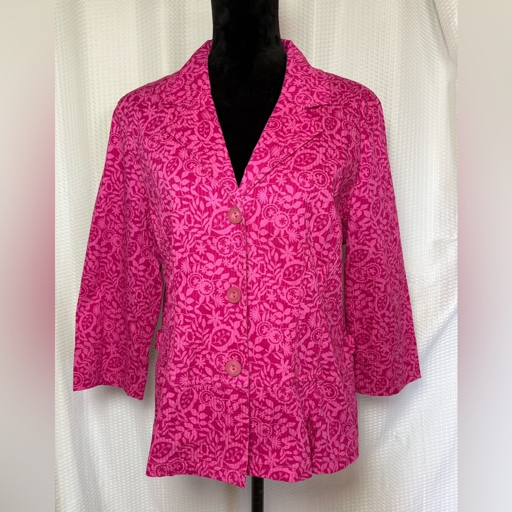 Christopher & Banks pink floral print 3/4 sleeve blazer-style blouse L NWT